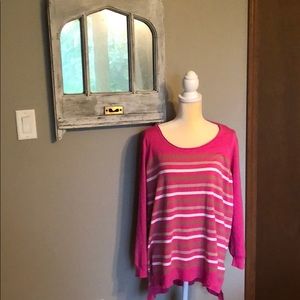 NWOT 22/24W pink tunic length striped sweater